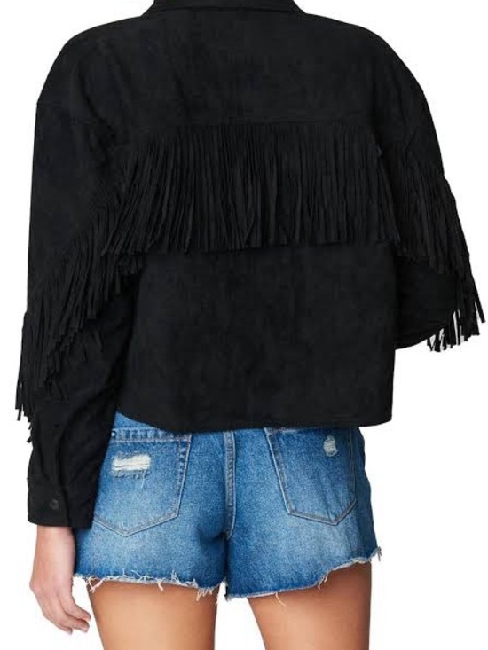 Blank NYC Black Suede Fringe Jacket (faux suede) size m
